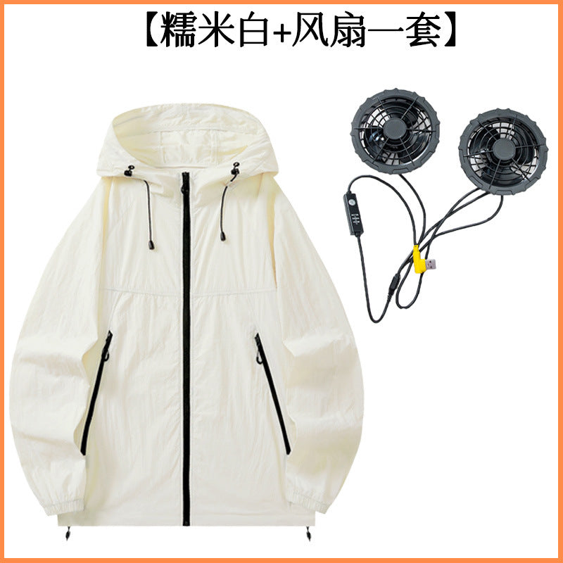 2025新款夏季连帽防晒空调服皮肤衣风扇服情侣超薄款透气户皮肤衣