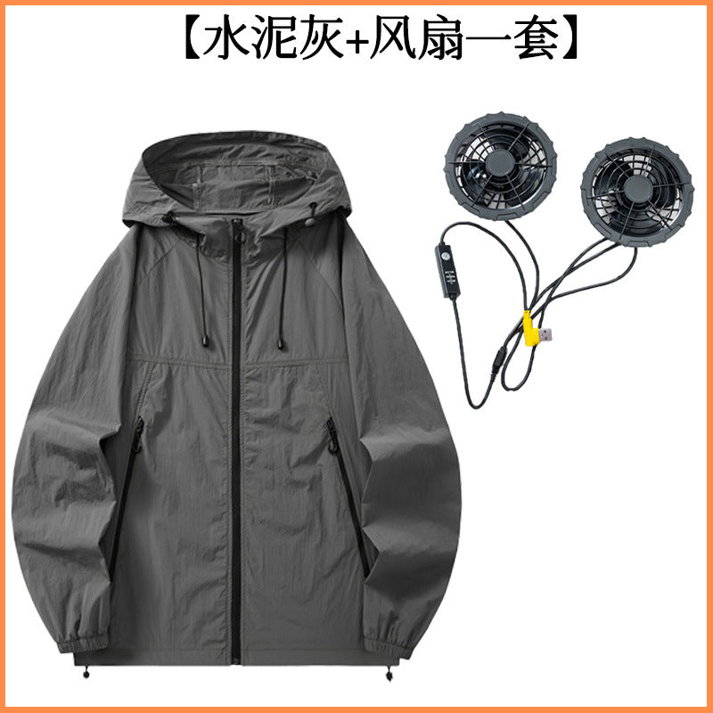 2025新款夏季连帽防晒空调服皮肤衣风扇服情侣超薄款透气户皮肤衣