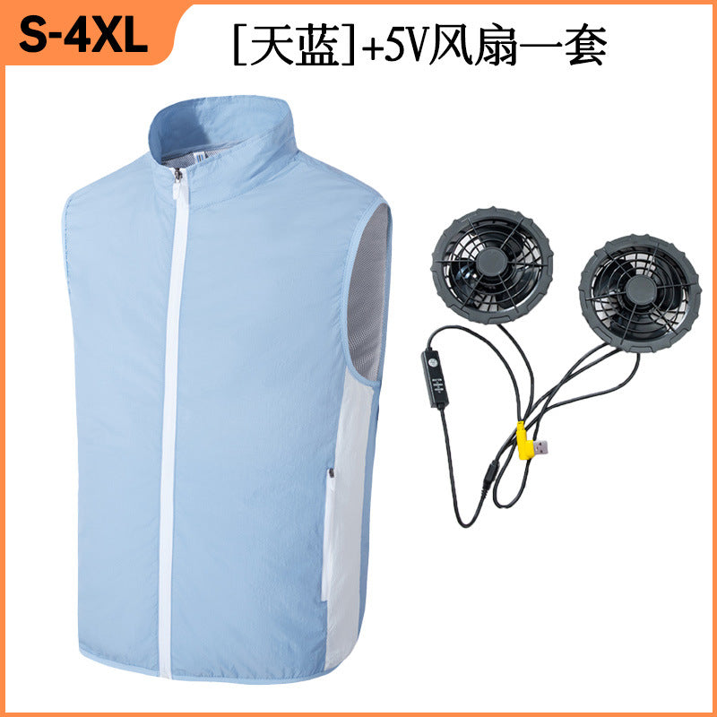 跨境夏季防暑降温空调服马甲制冷空调服USB带风扇休闲马甲工作服