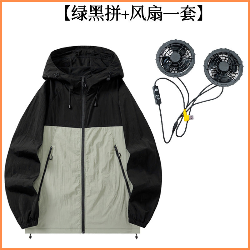 2025新款夏季连帽防晒空调服皮肤衣风扇服情侣超薄款透气户皮肤衣